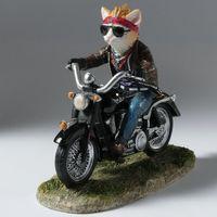 Dekoratif Motorsikletli Kedi Biblo Wise Veronese – Eğlenceli Tasarım Poliresin Obje 14 cm