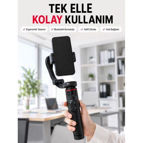 Profesyonel Aı Gimbal Selfie Stick Yüz Takipli Telefon Sabitleyici Bluetooth Kumandalı Katlanabilir Tripod