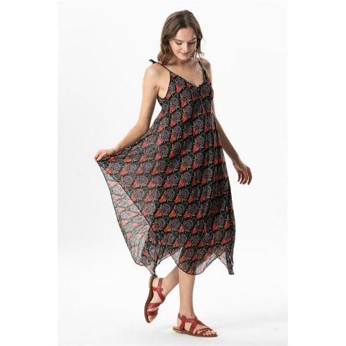 Askılı Vual Afrodit Midi Boy Yazlık Elbise Lale Siyah 6228