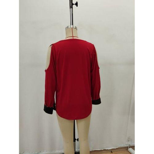 Kadın Uzun Kollu V Yakalı Omuzlardan Açık Sandy Bluz