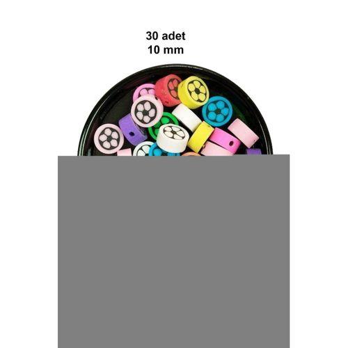 30 Adet 10 mm Polimer Kil Fimo Boncuk Takı Bileklik + 1 Metre Lastikli Misina Hediye - Renkli Çiçek