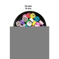 30 Adet 10 mm Polimer Kil Fimo Boncuk Takı Bileklik + 1 Metre Lastikli Misina Hediye - Renkli Çiçek