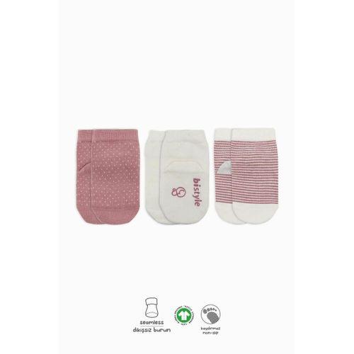 Bistyle Bistyle Puanlı Kaymaz Penye Soket Çorap 3'Lü BS10108 Pudra