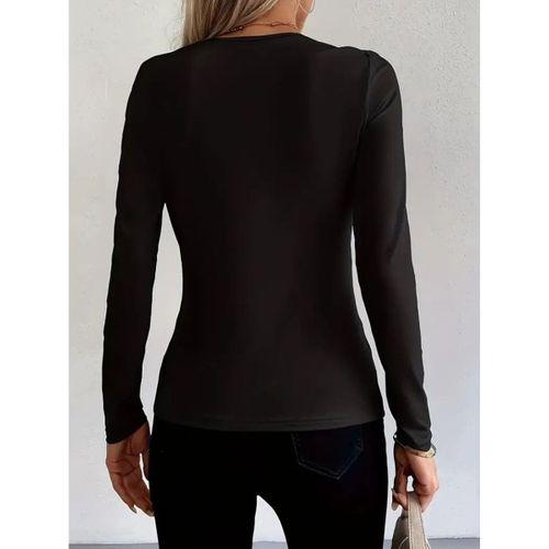 Kadın Uzun Kollu Yakadan Halka Detaylı Viskon Bluz