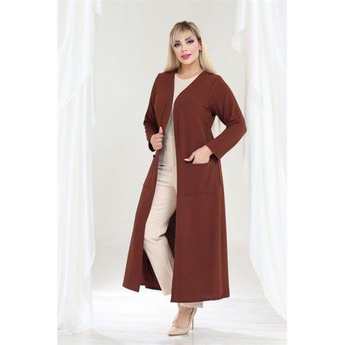 Melsay Butik Büyük Beden Tarçın Dokulu Örme Kumaş Uzun Kadın Hırka