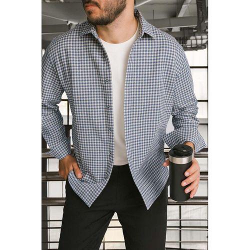 Jonas Ekose Küçük Kareli Relaxed Fit %100 Pamuklu Flanel Kumaş Erkek Gömlek - Taş