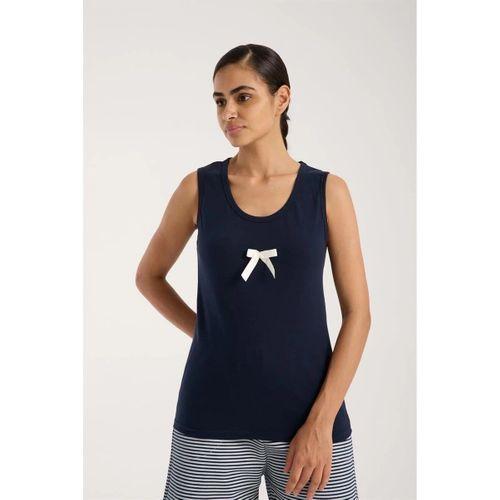 Kadın Lacivert Kurdele Detaylı Çizgili Şortlu Pijama Takımı