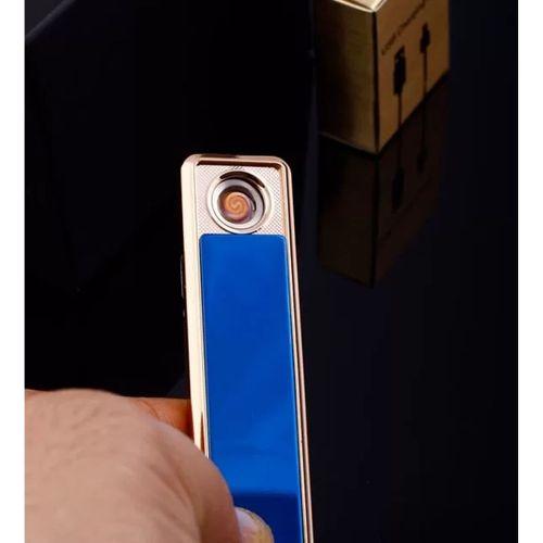 Şık Görünümlü Usb Şarjlı Rezistanslı İnce Slim Metal Çakmak (mavi)