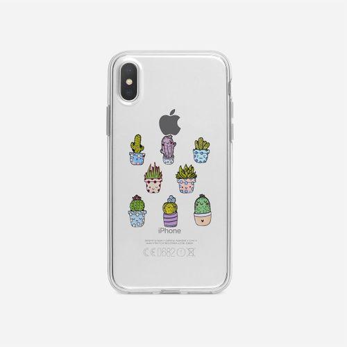 iPhone Xs Max Sevimli Kaktüsler Şeffaf Telefon Kılıfı