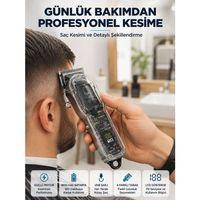 Şarjlı Saç Kesme Makinesi 4 Farklı Taraklı Lcd Pil Göstergeli Usb Şarjlı Profesyonel Erkek Tıraş Makinesi