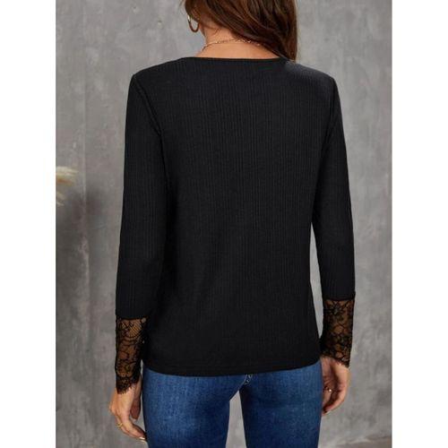 Kadın Uzun Kollu Bisiklet Yaka Dantel Detaylı Burgu Bluz