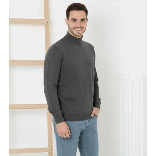 Erkek Yarım Boğaz Triko Kazak Yumuşak Dokulu Pamuklu Ince Dokuma, Uzun Kollu Rahat Regular Kalıp - Füme