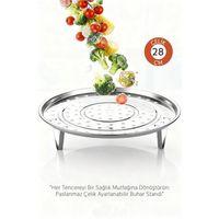 Inox Çelik Ayaklı Buharlı Pişirme Aparatı - 28 cm Çok Amaçlı Tencere İçi Haşlama Standı