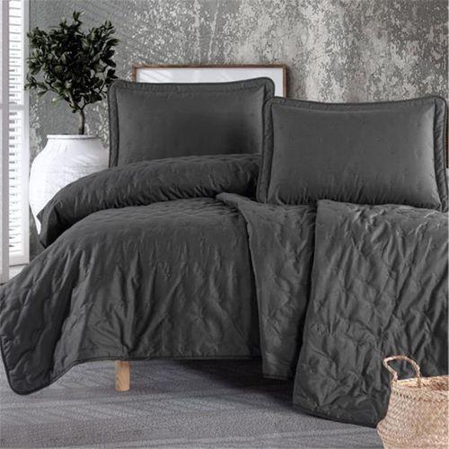 MICROFIBER NAKIŞLI YATAK ÖRTÜSÜ SETİ TEK KİŞİLİK  ASPENDOS V3 FÜME