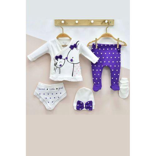 Little Mause Desenli % 100 Pamuk 5'li Kız Bebek Hastane Çıkış Seti