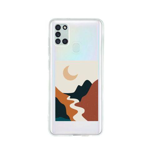 Samsung A21S Ay Dere Desenli Premium Şeffaf Silikon Kılıf