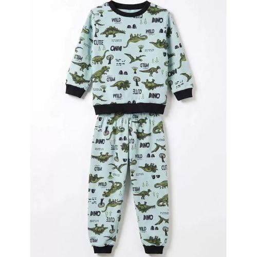 4/10 Yaş Dino Baskılı Pamuk Penye Çocuk Pijama Takımı