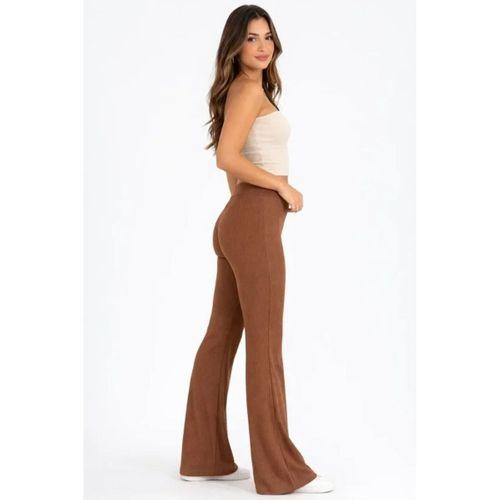 Fitilli Kaşkorse İspanyol Paça Tayt Yüksek Bel Esnek Günlük Rahat Pantolon - Kahverengi
