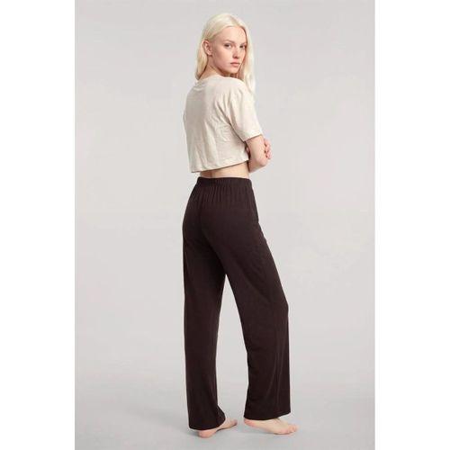Kadın Kum Kahve Baskılı Crop T-shirt Ve Pantolon Takım Rahat Günlük Kombin