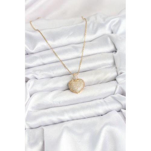 316L Çelik Zincir Gold Renk Zirkon Taşlı Kalpli Kadın Kolye