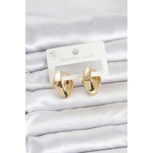 316L Çelik Gold Renk Elmas Model Halka Kadın Küpe