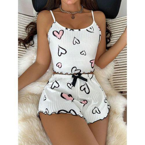 Beyaz Kalp Desen Detaylı 2li Pijama Takımı