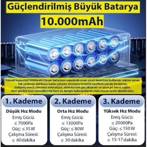 Ezere Powerstorm Kablosuz El Süpürgesi 20000Pa Çekim Gücü, 3 Kademeli, HEPA Filtre, 21V 2.0Ah Batarya