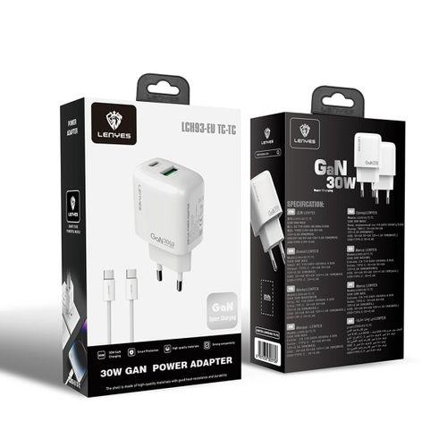 Lenyes LCH93-TC-TC Type-C to Type-C GaN Teknolojili PD ve USB Hızlı Şarj Özellikli Şarj Seti 30W
