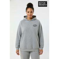 Kadın Büyük Beden Chef Baskılı Kapüşonlu Rahat Kalıp Sweatshirt SPR26BSWK966