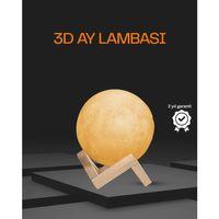 Ahşap Standlı 3d Baskı Ay Lambası 16 Renkli Ve