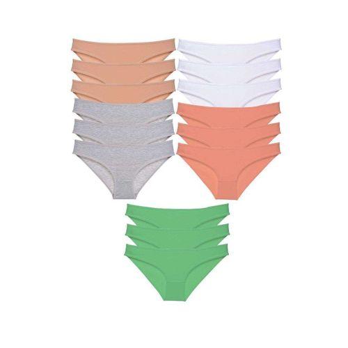 15 adet Süper Eko Set Likralı Kadın Slip Külot Ten Gri Beyaz Pudra Yeşil