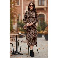 Kadın Uzun Kollu Balıkçı Yaka Leopar Desenli Midi Boy Elbise