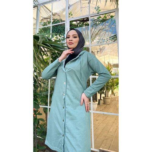 Çıtçıtlı Kapşonlu Uzun Tunik Pantolon İkili Tesettür Eşofman Takımı - 03078.100 - Çağla Yeşili