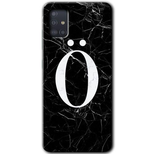 MRCİLETİSİM MRCİLETİSİM Samsung Galaxy A51 Kılıf HD Desen Baskılı Arka Kapak + Temperli Cam - Siyah Mermer Desenli Ö Harfi
