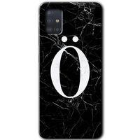 MRCİLETİSİM MRCİLETİSİM Samsung Galaxy A51 Kılıf HD Desen Baskılı Arka Kapak + Temperli Cam - Siyah Mermer Desenli Ö Harfi