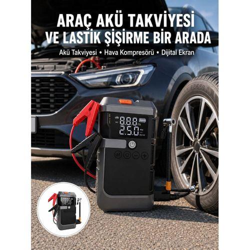 Araç İçin 4 Fonksiyonlu Akü Takviye Ve Lastik Şişirme Cihazı Yeni Nesil