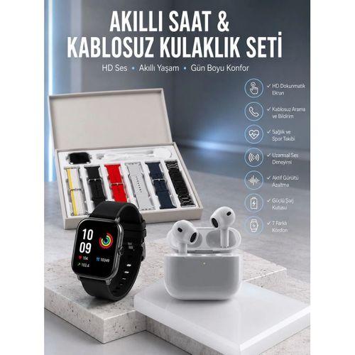7 Kordonlu Akıllı Saat Ve 3 nesil Kulaklık Dokunmatik Ekran Sesli Görüşme Yapabilen