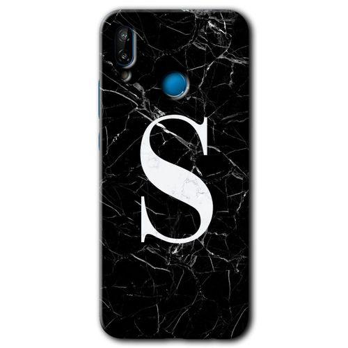 Huawei P20 Lite Kılıf HD Desen Baskılı Arka Kapak - Siyah Mermer Desenli S Harfi + Kırılmaz Cam
