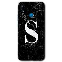 Huawei P20 Lite Kılıf HD Desen Baskılı Arka Kapak - Siyah Mermer Desenli S Harfi + Kırılmaz Cam