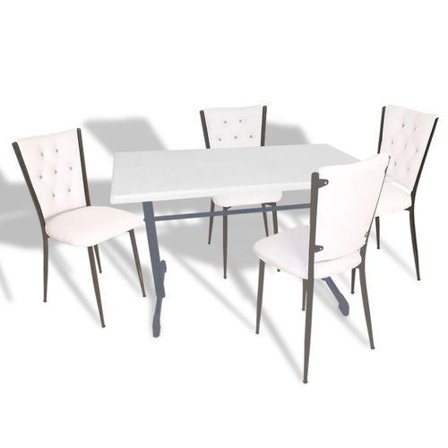 Dockers Halley - Kapitoneli Mutfak Masa Takımı - 80x120 (Werzalit, Wermodin veya Allzalit Tabla) - Beyaz-Beyaz