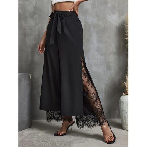 Kadın Yüksek Bel Belden Kuşaklı üst Dalgıç Alt Dantel Detaylı Dalgıç Pantolon