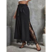 Kadın Yüksek Bel Belden Kuşaklı üst Dalgıç Alt Dantel Detaylı Dalgıç Pantolon