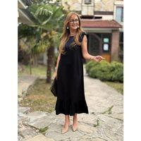 Kadın Omuzlardan Büzgülü Kayık Yaka Fırfırlı Janjan Krep Elbise