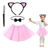 Pembe Renk Etekli Kedi Kostüm Seti (Tütü, Taç, Papyon, Kuyruk)