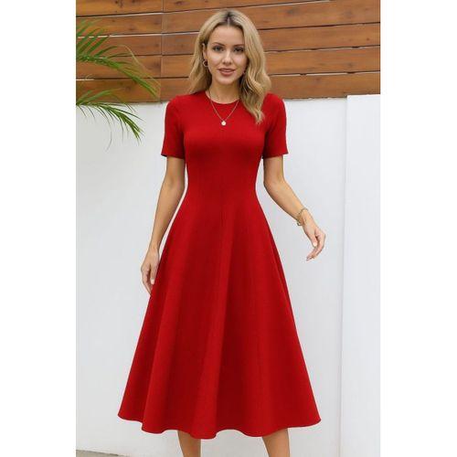 Kadın Kısa Kollu Bisiklet Yaka Maksi Boy Ithal Krep Elbise