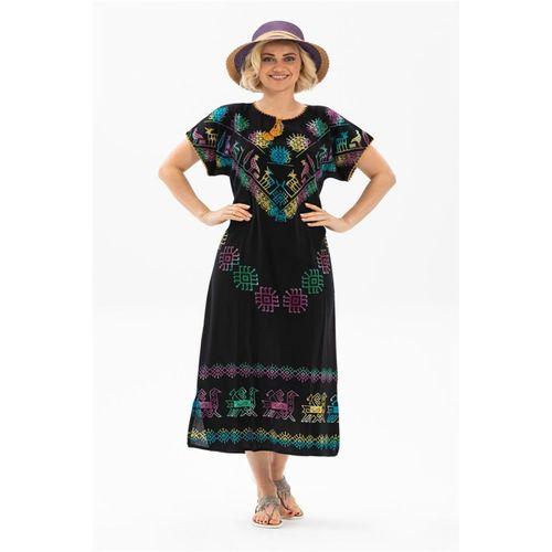 Kısa Kol Pamuk Hitit Uzun Yazlık Etnik Elbise Geyik Renkli Gyk Renkli