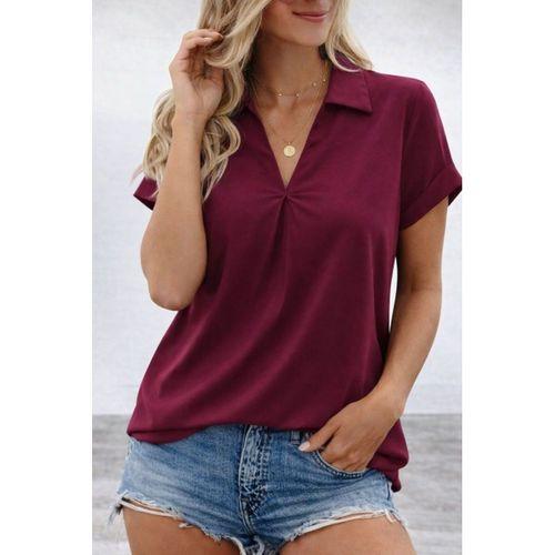 Kadın Kısa Kollu Yakalı Dokuma Viskon Bluz