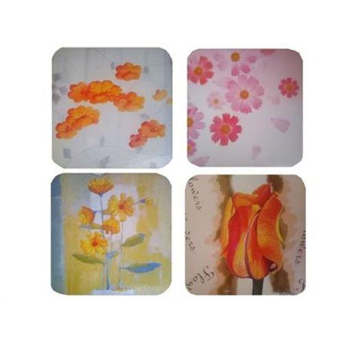 Ahşap Bardak Altlığı 4 Adet Çiçek Desen 9X9Cm