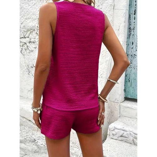 Kadın Askılı Kolsuz V Yakalı önden Düğmeli Bürümcük Bluz Ve Short Ikili Takım