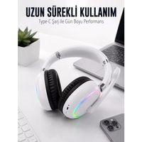 Beyaz Bluetooth 5.0 Mikrofonlu Kablosuz Kulak Üstü Kulaklık Rgb Işıklı Type-c Şarjlı